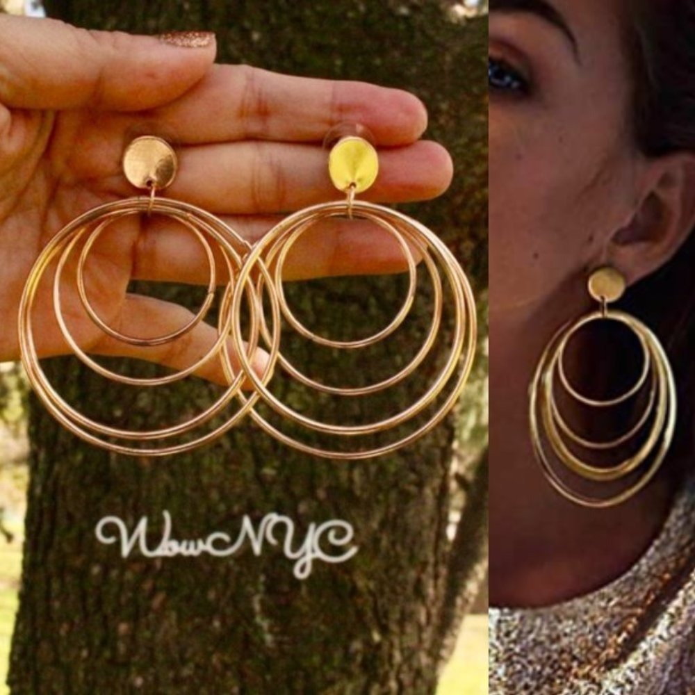 New Gold Chunky Multi Layer Circle Dart Earrings